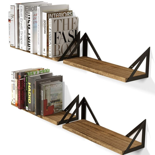 Wallniture Minori Floating Shelves Set of 3, Small Bookshelf Unit for Bedroom, Office, Bathroom, and Living Room, Natural Burned Rustic Wood