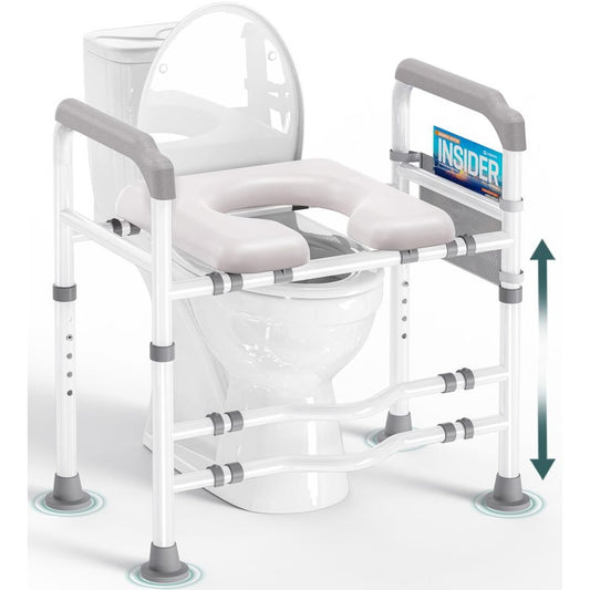 Toilet Seat Risers for Seniors, FSA HSA Eligible Adjustable Raised Toilet Seat with Handles, Padded Seat Toilet Seat Riser for Elderly, Heav