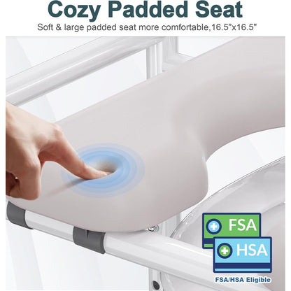 Toilet Seat Risers for Seniors, FSA HSA Eligible Adjustable Raised Toilet Seat with Handles, Padded Seat Toilet Seat Riser for Elderly, Heav