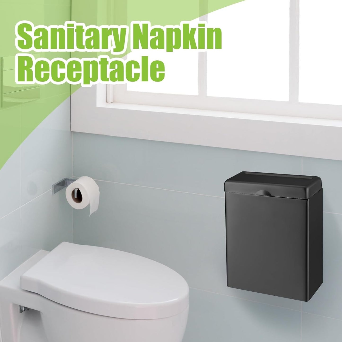 Wall-Mounted Sanitary Napkin Disposal Bin 2-Pack Black Stainless Steel 10.04x7.48x3.66 Inches
