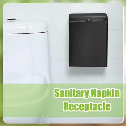 Wall-Mounted Sanitary Napkin Disposal Bin 2-Pack Black Stainless Steel 10.04x7.48x3.66 Inches