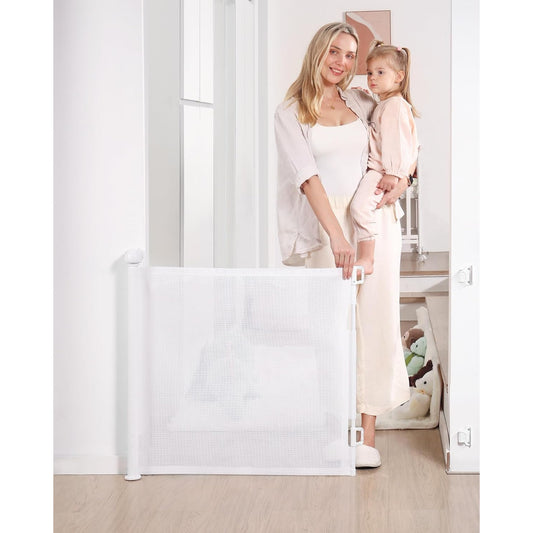 Retractable Baby Gate, Mesh Baby and Pet Gate 33" Tall, Extends up to 55" Wide, Child Safety Baby Gates for Stairs Doorways Hallways, Dog