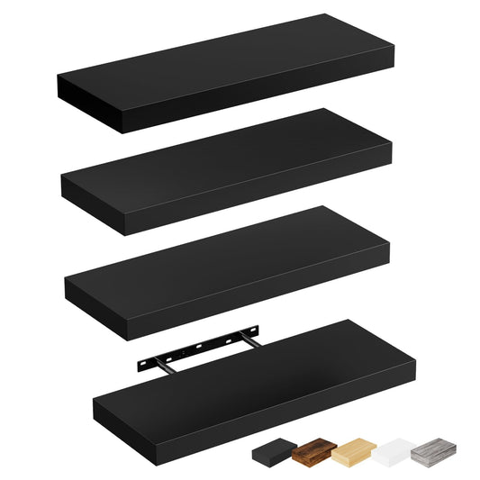 Set Of 4 Black Wall-Mounted Floating Shelves 15.7" Waterproof Modern Design For Bathroom Kitchen & Living Room