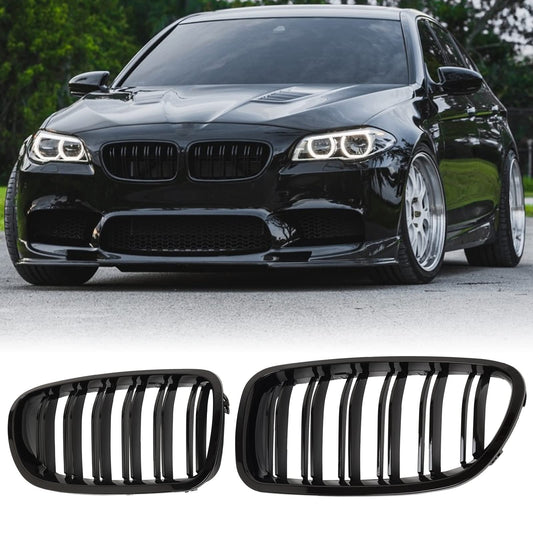 Replacement Grille Double Slats Gloss Black For BMW 5 Series F10/F11 2010-2017 Durable ABS Plastic