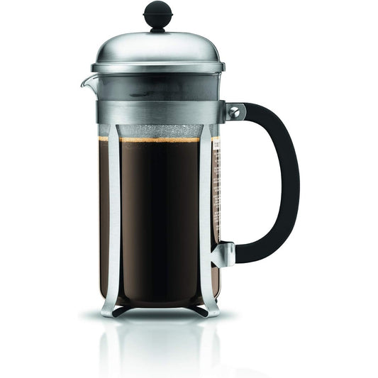 Bodum Chambord French Press Coffee Maker 34 Oz Stainless Steel & Glass Black Handle
