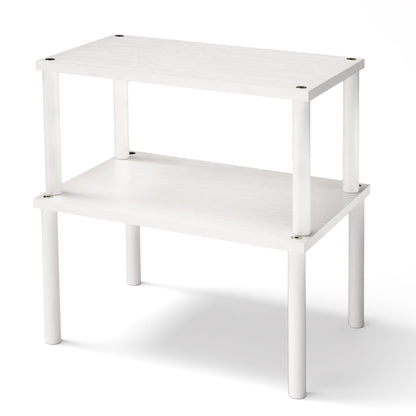 2-Tier Adjustable White Countertop Shelf Organizer For Kitchen/Bathroom/Vanity  Strong Construction & Non-Slip Design  Easy Assembly