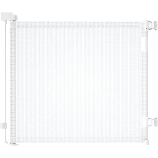 Retractable Baby & Pet Safety Gate 55" Wide Adjustable Mesh Barrier Easy Installation White