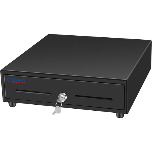 Ribao Heavy Duty Cash Drawer 4 Bill 5 Coin Compartments Lockable Black Steel For POS System & Retail Use