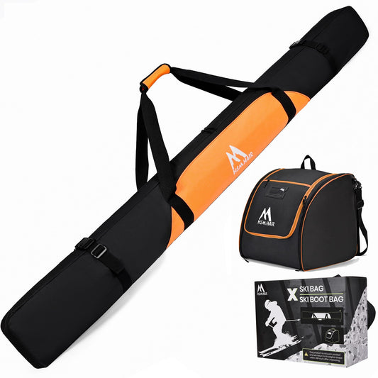 Ski & Boot Bag Combo Set Hsmihair 200CM Waterproof Padded Ski Bag With Adjustable Strap & Ski Boot Bag US13 Capacity