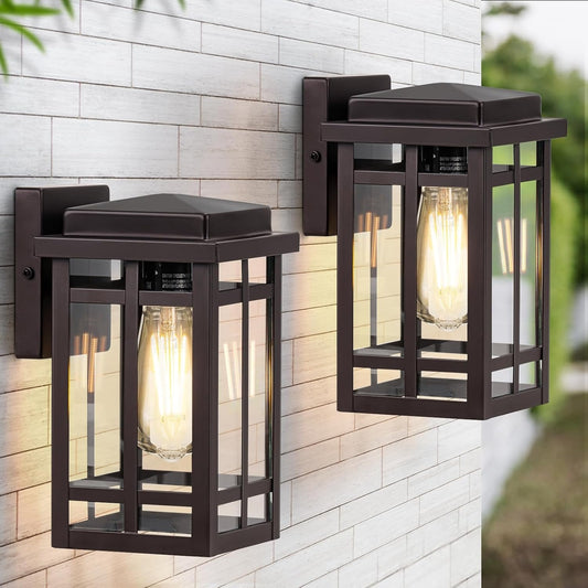 9.76'' Outdoor Wall Light Fixtures 2 Packs, Waterproof Porch Lights Wall Lanterns, Exterior Modern Matte Brown Wall Mount Lighting, Anti-Rus